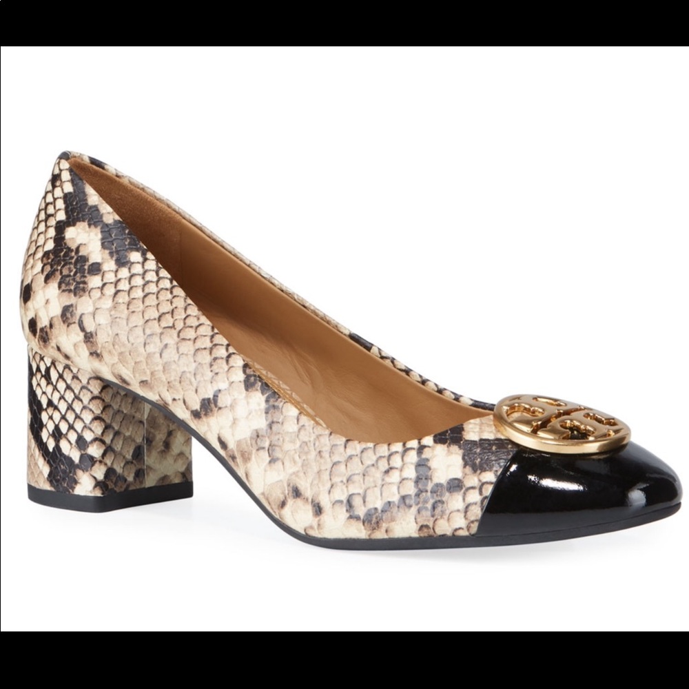 Tory Burch Chelsea Snake-Print Medallian Pump in Roccacia (Brown) - Size 6